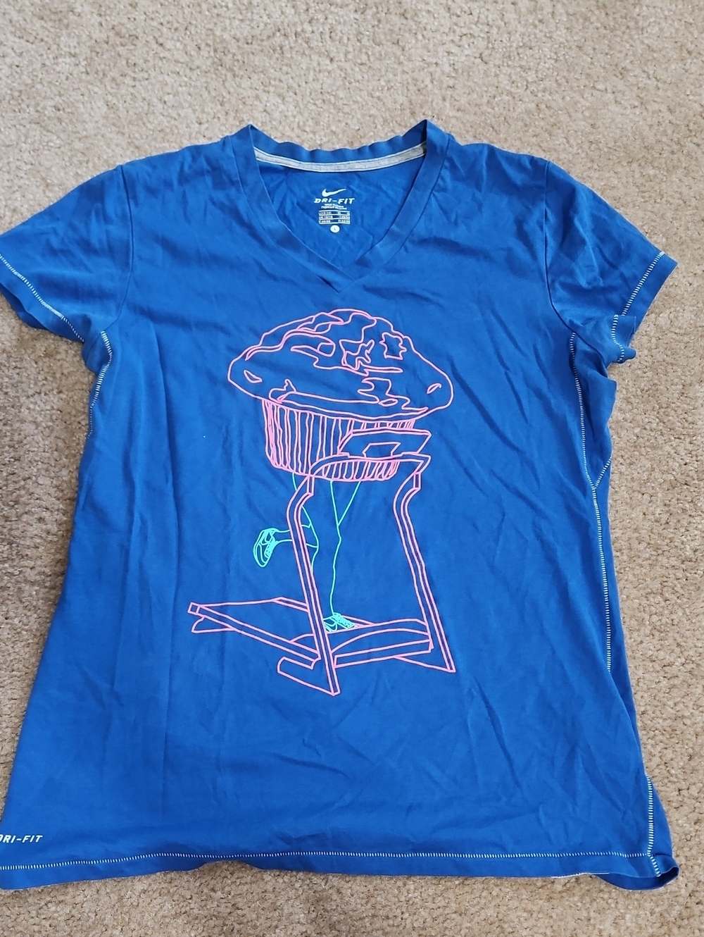 Nike Blue Short-Sleeve Dri-FIT V-Neck Tee with Neon Pink & Green Graphic